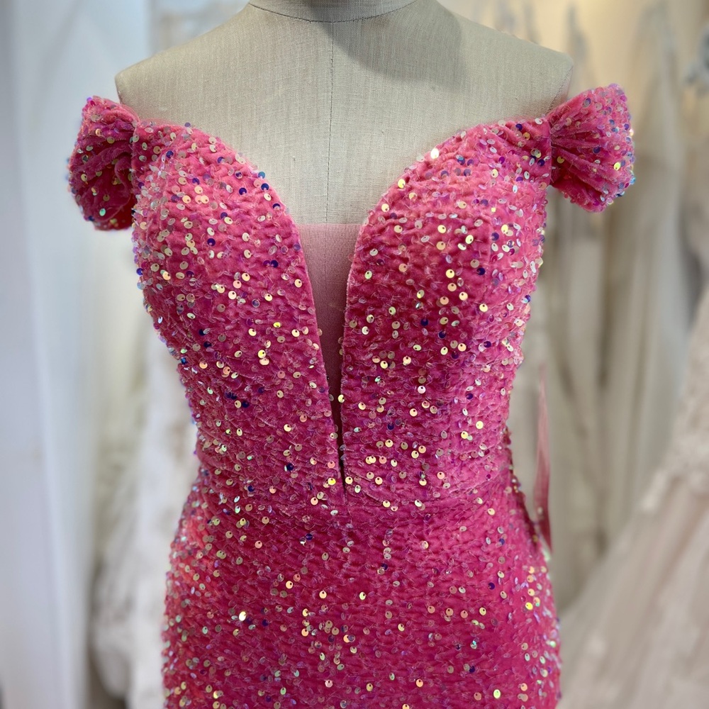 Pink Sequin Off-Shoulder Dress